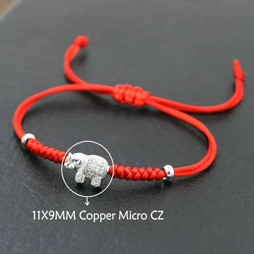 Sterling Silver Elephant 'GROUNDING' Red Rope Bracelet