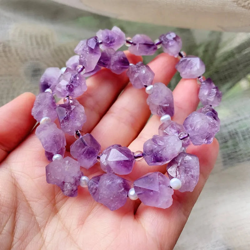 AAA Grade Faceted Raw Amethyst NATURAL HEALING Stone Bracelet