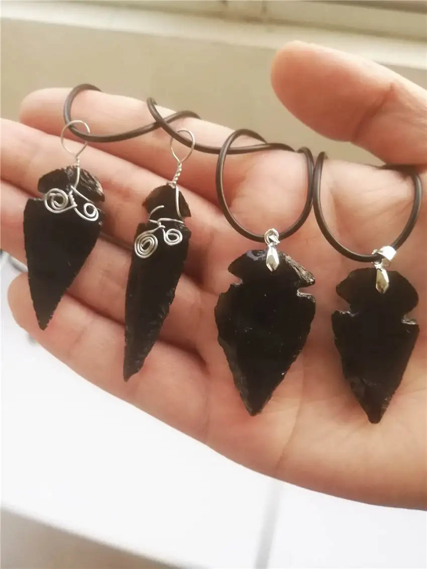 Black Obsidian Arrowhead Healing Point Pendant