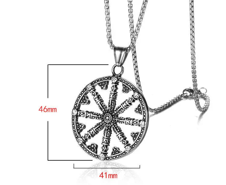 The Symbol of Buddhism- Dharma Chakra Wheel Stainless steel Pendant Necklace