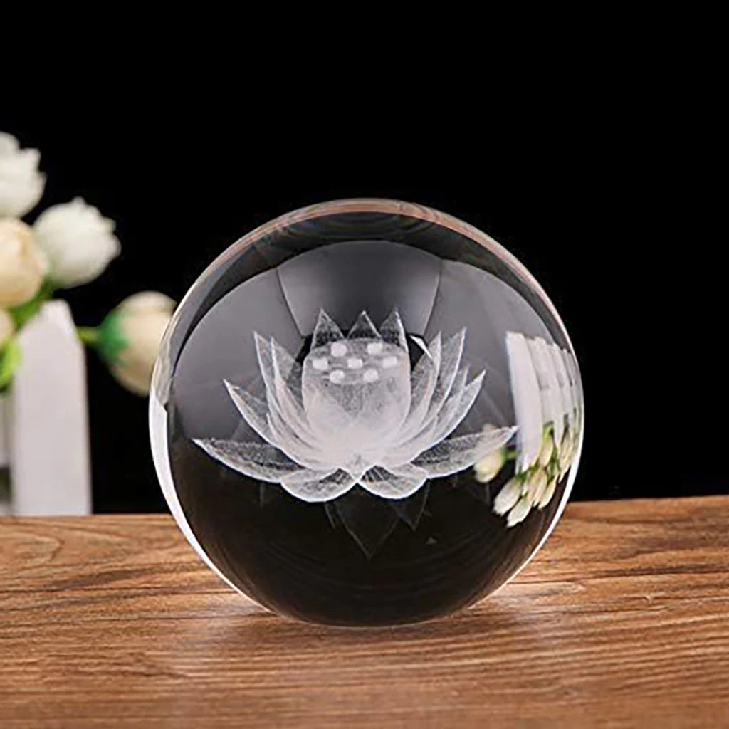 3D Laser Engraved Lotus Flower Crystal Ball YourSoulPlace.com