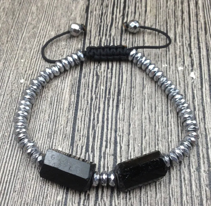 Raw Black Tourmaline & Hematite Stone PROTECTION Bracelet