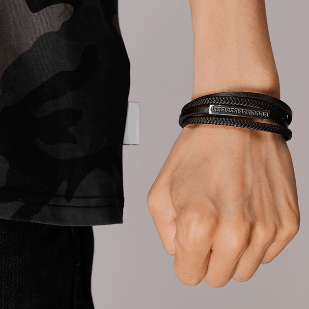 Men's Lucky 'Fu' Layered Leather Bracelet