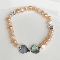 Thumbnail for Feminine Natural Freshwater Pink Pearls & Abalone Shell Hearts Bracelet