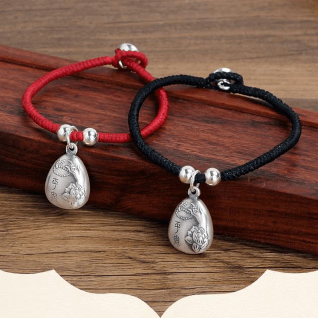 Red Rope & Silver Lucky Lovers Tibetan Heart Sutra Bracelet