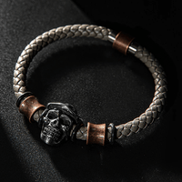 Thumbnail for Men's Stainless Steel Skull & Genuine Leather 'STAMINA' Bracelet