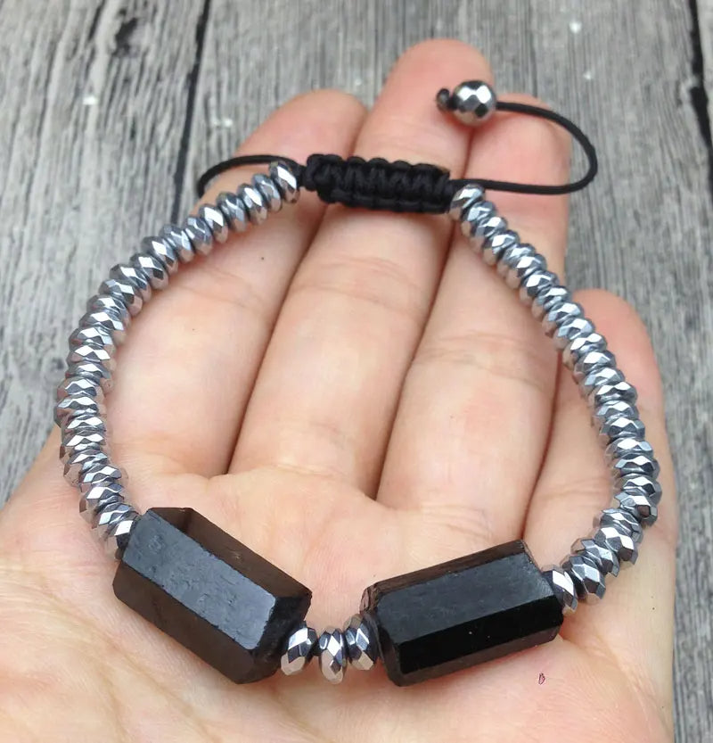 Raw Black Tourmaline & Hematite Stone PROTECTION Bracelet