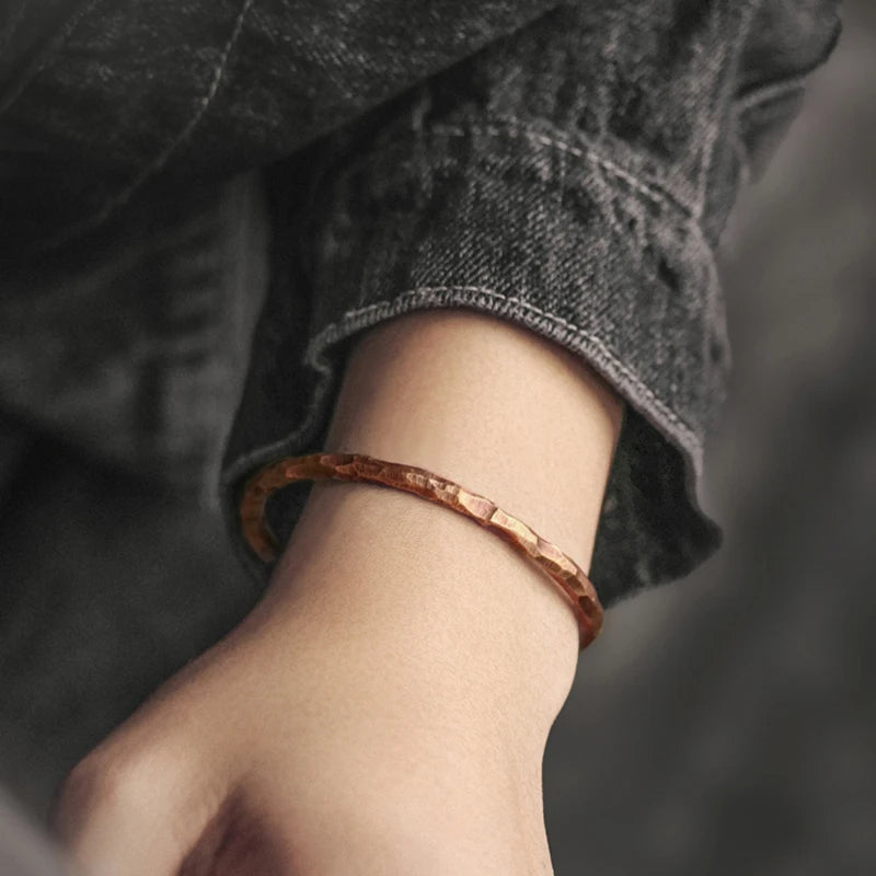 Unisex Tibetan Hand Beaten Polished Copper Bangle