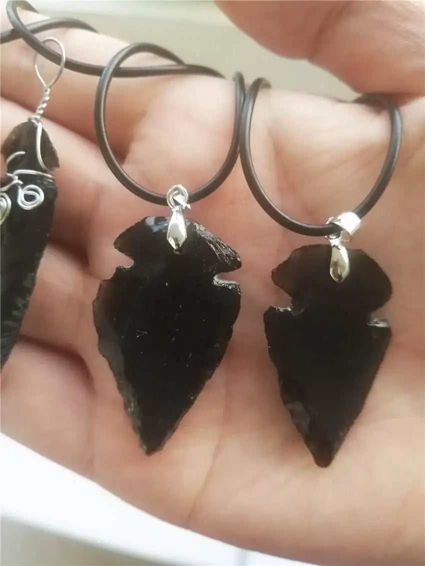 Black Obsidian Arrowhead Healing Point Pendant