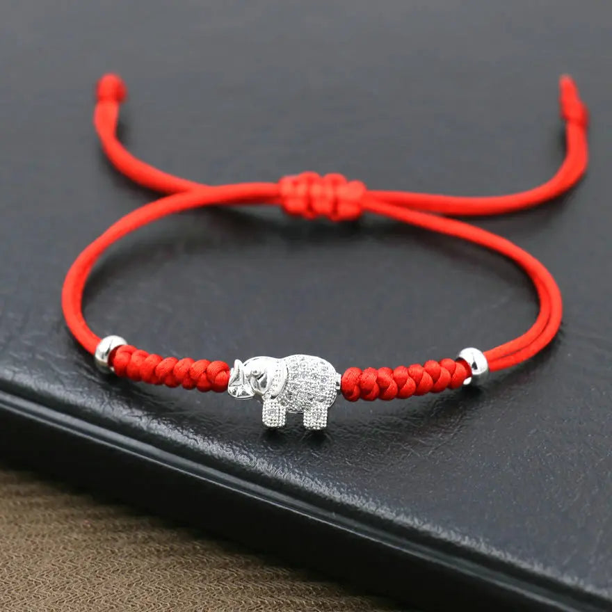 Sterling Silver Elephant 'GROUNDING' Red Rope Bracelet