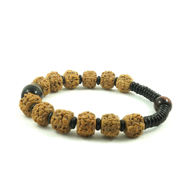 Natural Coconut shell Rudraksha Tiger eye Beads Bracelet