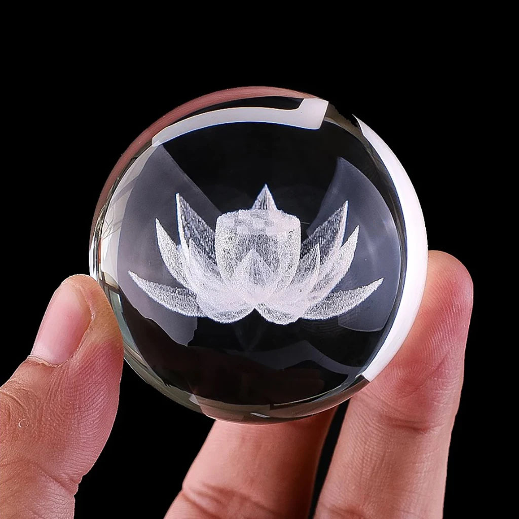 3D Laser Engraved Lotus Flower Crystal Ball YourSoulPlace.com