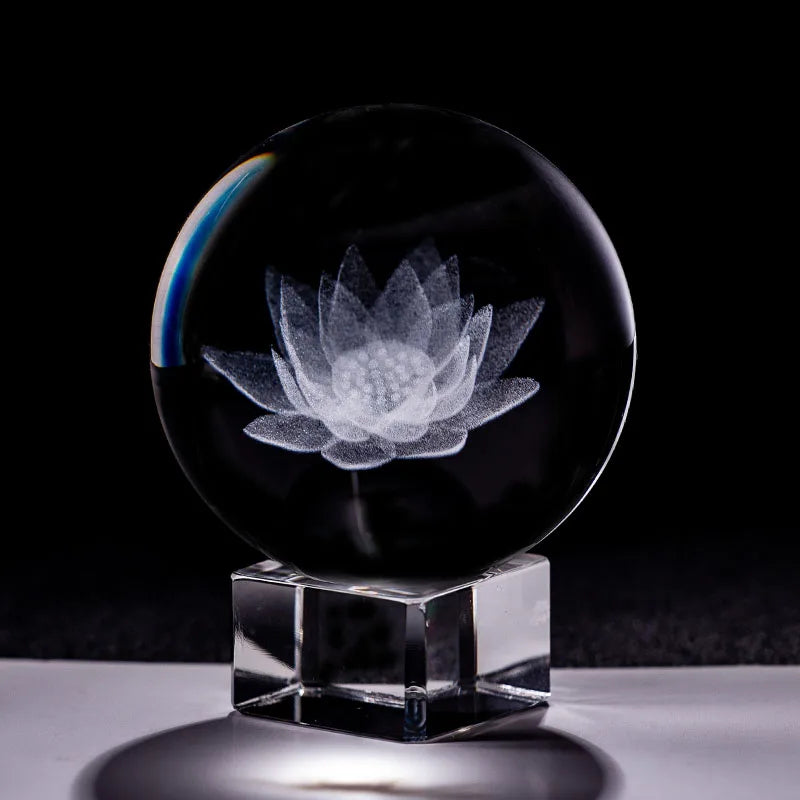 3D Laser Engraved Lotus Flower Crystal Ball YourSoulPlace.com