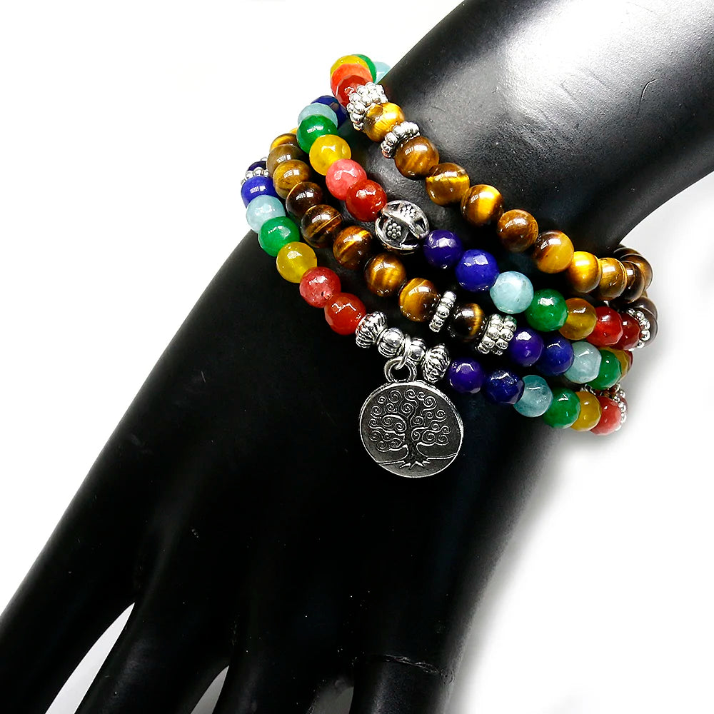 108 Mala PROTECTION & BALANCE 7 Chakra & Tiger Eye Wrap Bracelet YourSoulPlace