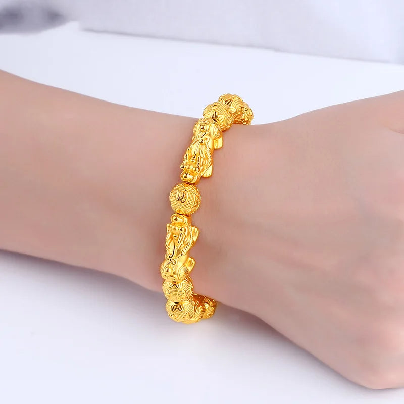 Gold Pixiu Wealth Mantra Bracelet