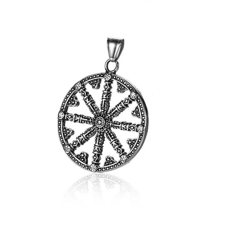 The Symbol of Buddhism- Dharma Chakra Wheel Stainless steel Pendant Necklace