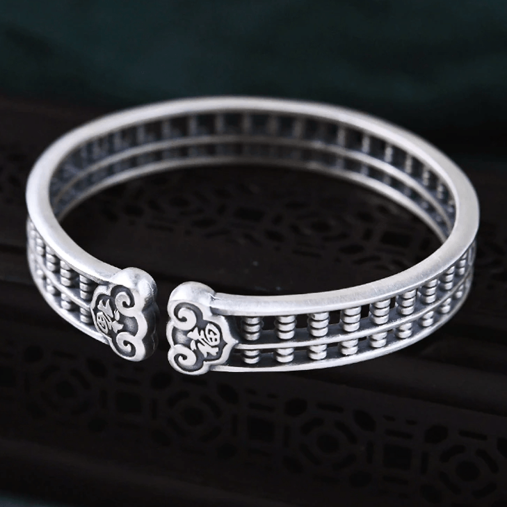 Ethnic Thai Silver Feng Shui 'Wealth Abacus' Bangle