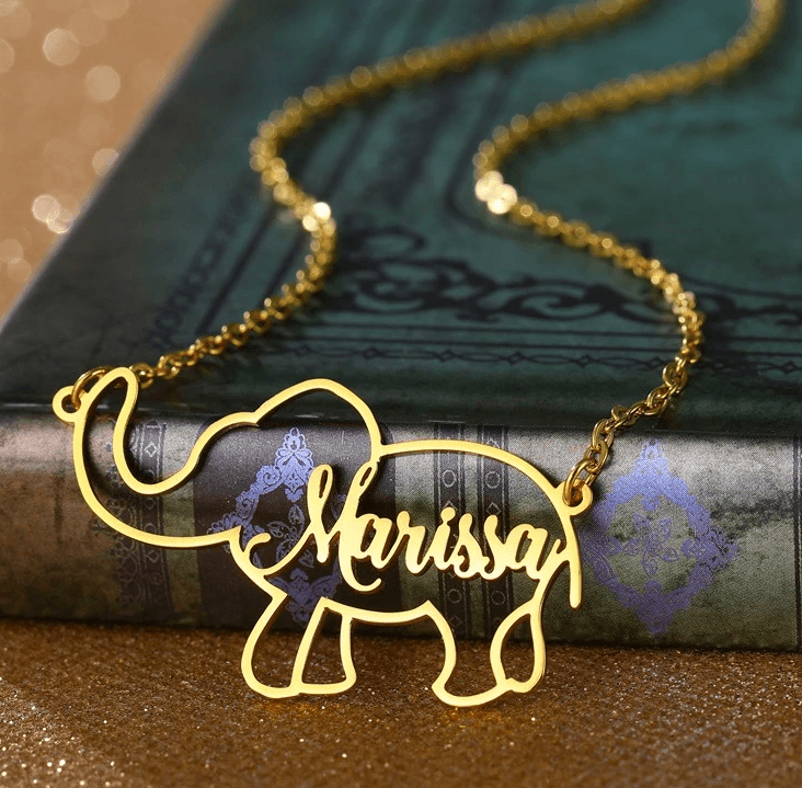 Personalized Stainless Steel 'STRENGTH' Elephant Necklace