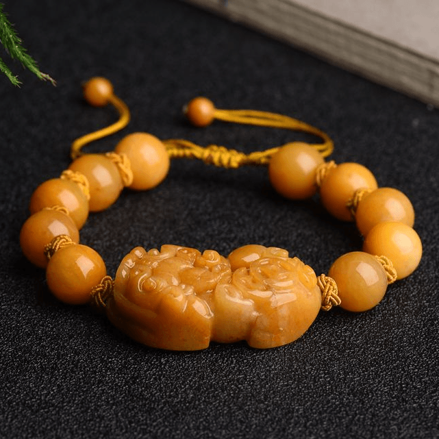 Natural Yellow Jade Pixiu 'SELF-CONFIDENCE' Rope Bracelet