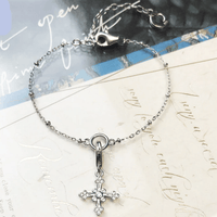 Thumbnail for Silver & Zirconia Victorian Filigree Cross Charm Bracelet