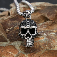 Thumbnail for Silver & Zirconia Beaded Skull Pendant Necklace