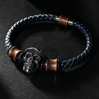 Thumbnail for Men's Stainless Steel Skull & Genuine Leather 'STAMINA' Bracelet