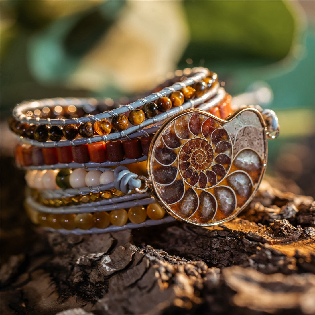 65-Million-Year-Old Ammonite Fossil Nurturing Wrap Bracelet
