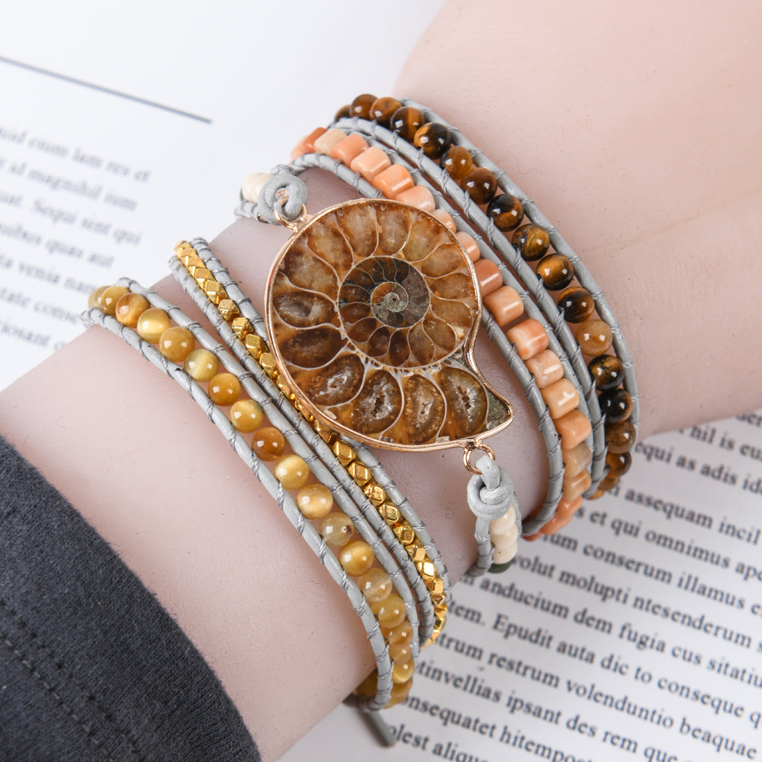 65-Million-Year-Old Ammonite Fossil Nurturing Wrap Bracelet