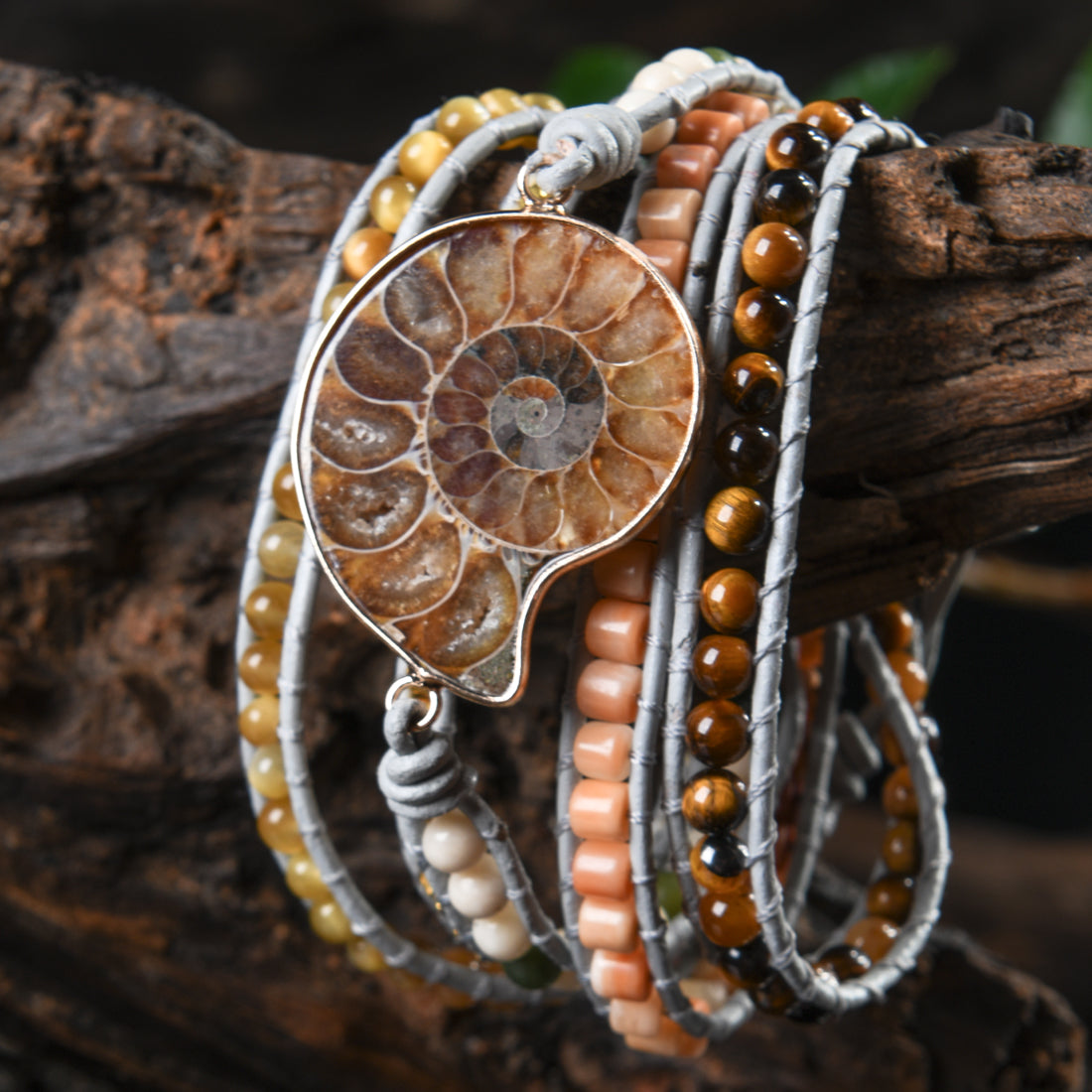 65-Million-Year-Old Ammonite Fossil Nurturing Wrap Bracelet
