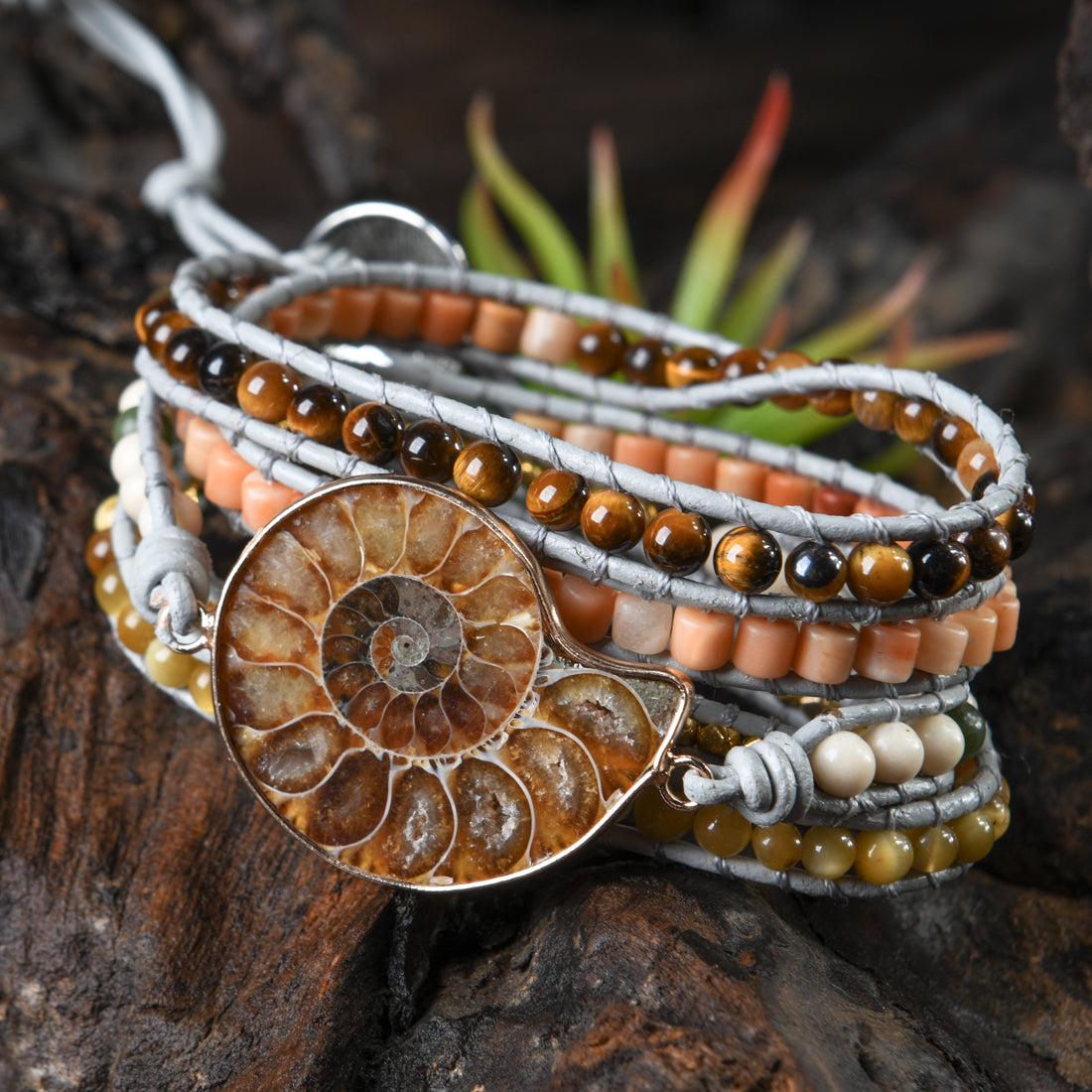 65-Million-Year-Old Ammonite Fossil Nurturing Wrap Bracelet