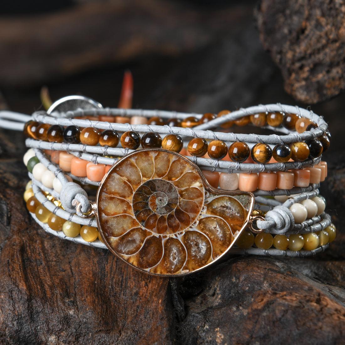 65-Million-Year-Old Ammonite Fossil Nurturing Wrap Bracelet