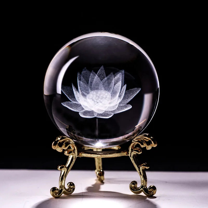 3D Laser Engraved Lotus Flower Crystal Ball YourSoulPlace.com