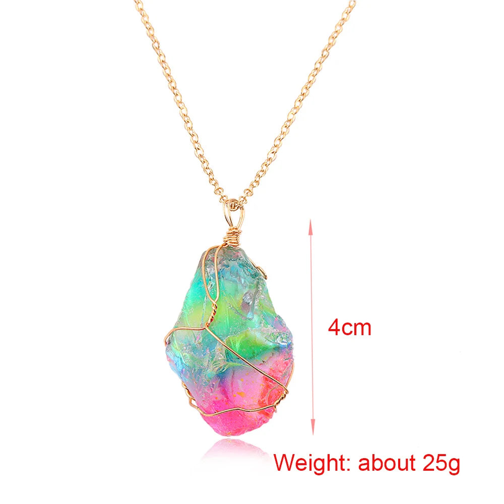 Rainbow Aura Natural Quartz Stone Pendant Necklace