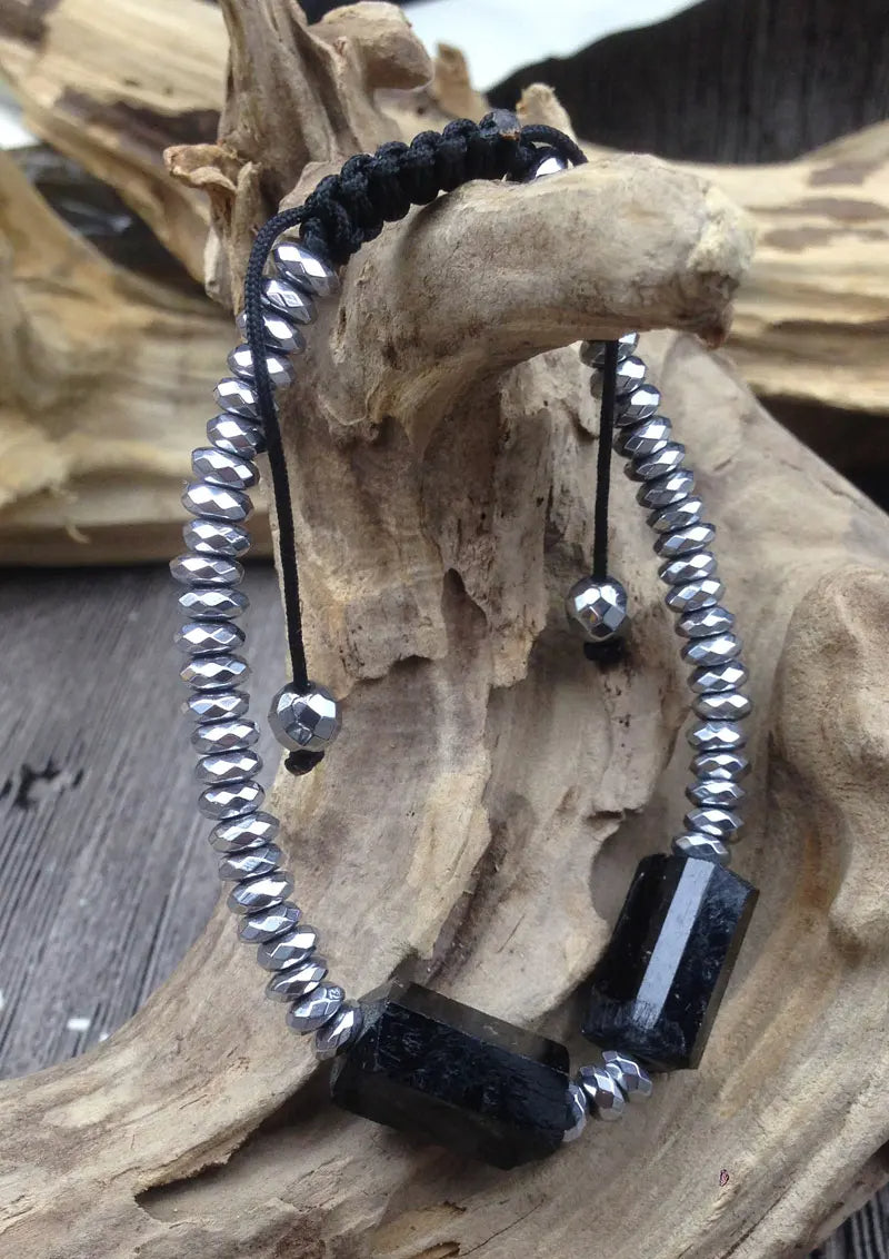 Raw Black Tourmaline & Hematite Stone PROTECTION Bracelet