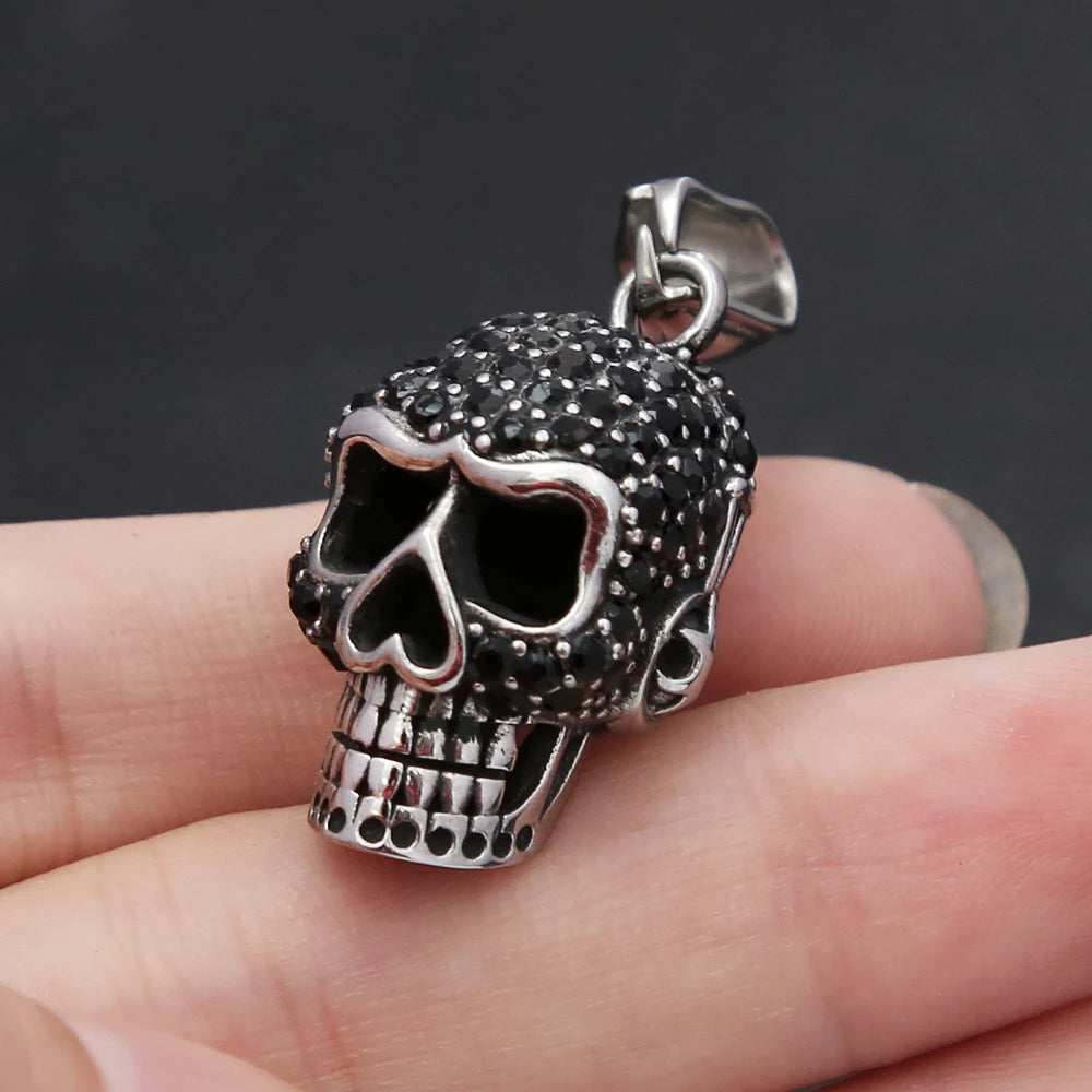 Silver & Zirconia Beaded Skull Pendant Necklace