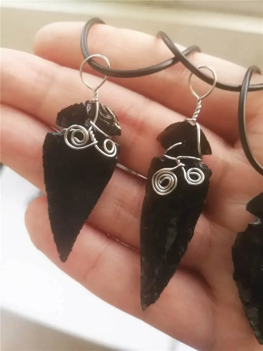 Black Obsidian Arrowhead Healing Point Pendant