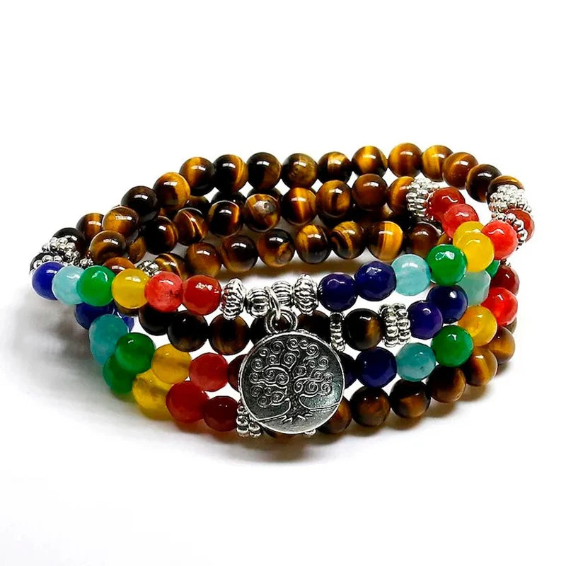 108 Mala PROTECTION & BALANCE 7 Chakra & Tiger Eye Wrap Bracelet YourSoulPlace