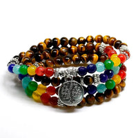 Thumbnail for 108 Mala PROTECTION & BALANCE 7 Chakra & Tiger Eye Wrap Bracelet YourSoulPlace