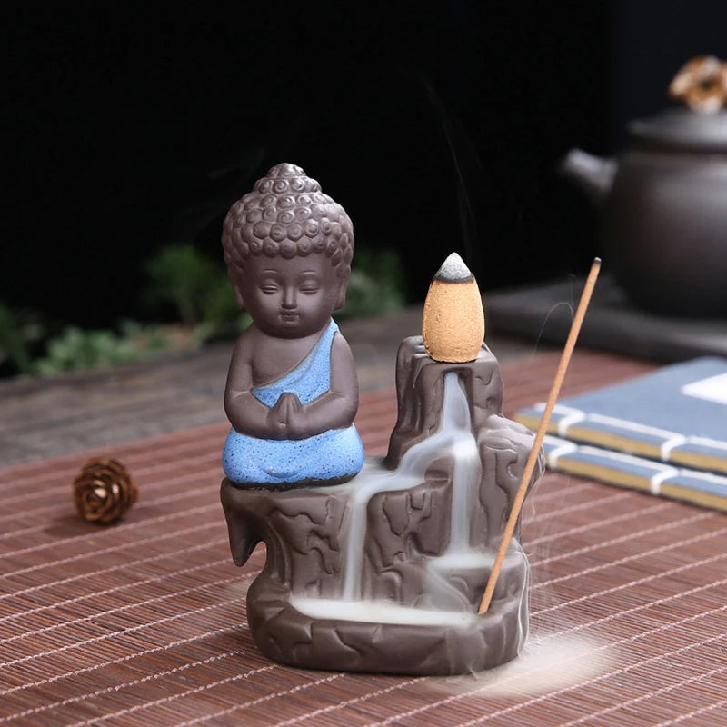 Praying little Buddha Back flow Incense Burner