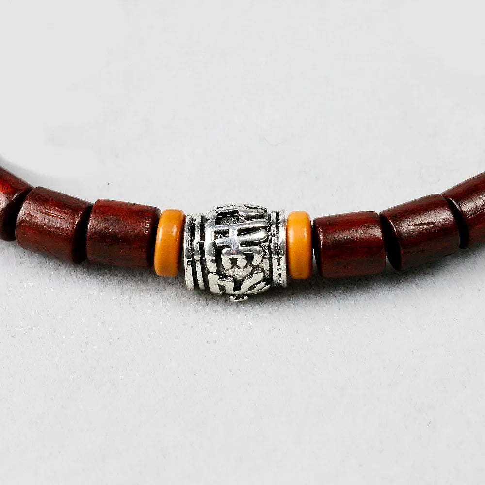 Handmade Tibetan Buddhist  Sandalwood Mala Bead Bracelet with Mantra Sign