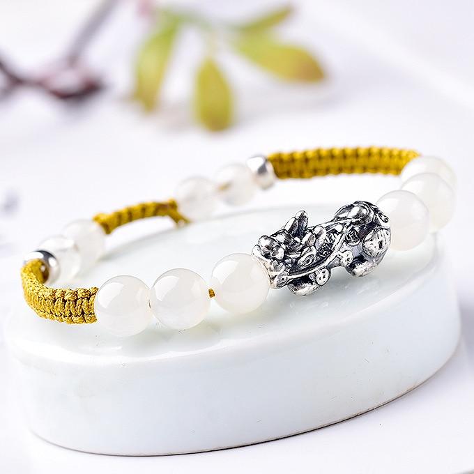 Tibetan Silver, Labradorite, Moonstone &  Strawberry Quartz  STERLING PIXIU WEALTH Bracelet