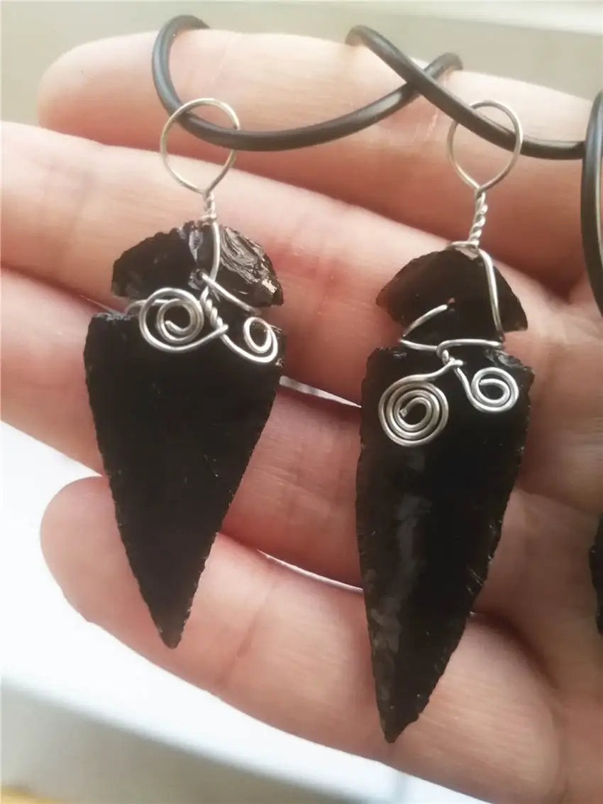 Black Obsidian Arrowhead Healing Point Pendant