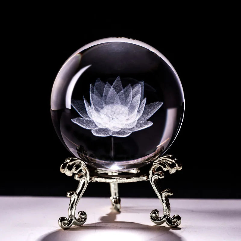 3D Laser Engraved Lotus Flower Crystal Ball YourSoulPlace.com