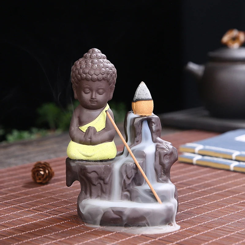 Praying little Buddha Back flow Incense Burner