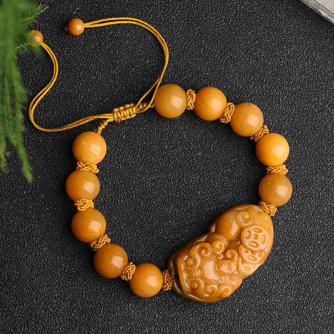 Natural Yellow Jade Pixiu 'SELF-CONFIDENCE' Rope Bracelet