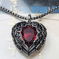 Thumbnail for Silver & Zirconia Red Winged Heart Pendant Necklace