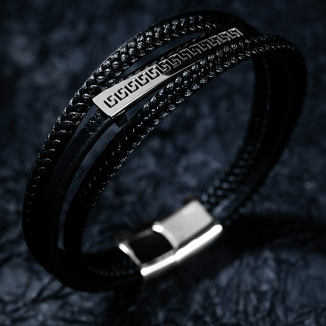 Men's Lucky 'Fu' Layered Leather Bracelet