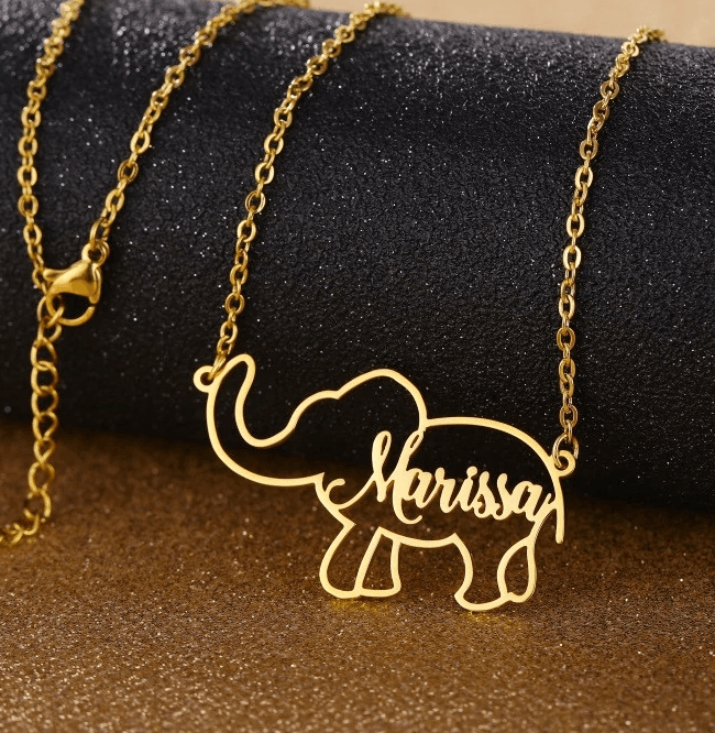 Personalized Stainless Steel 'STRENGTH' Elephant Necklace