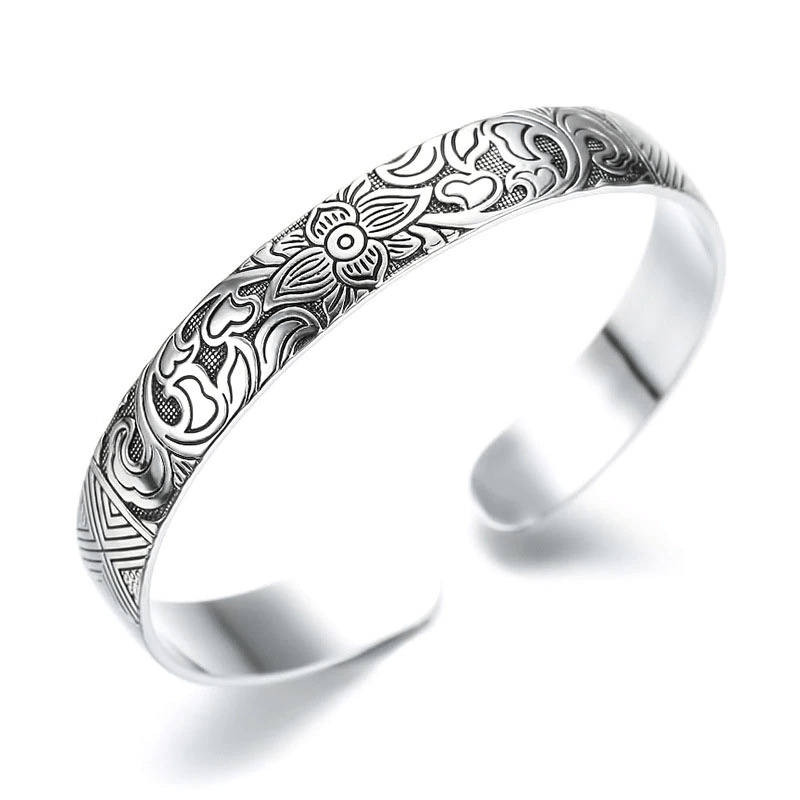 THAI SILVER Lotus Flower TRANSFORMATION Bangle