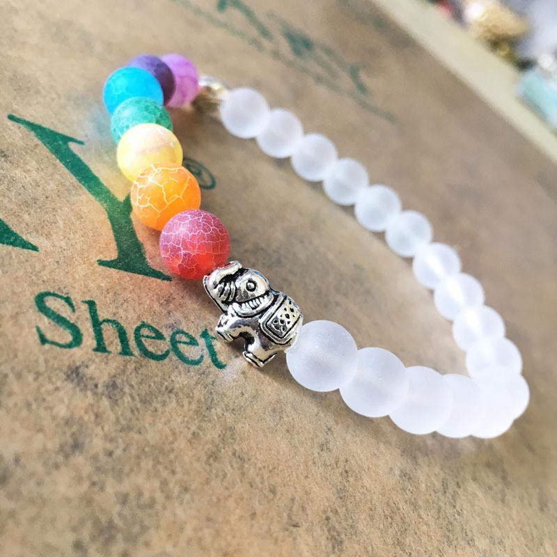 7 Chakra & White Quartz Elephant Charm Vitality Bracelet